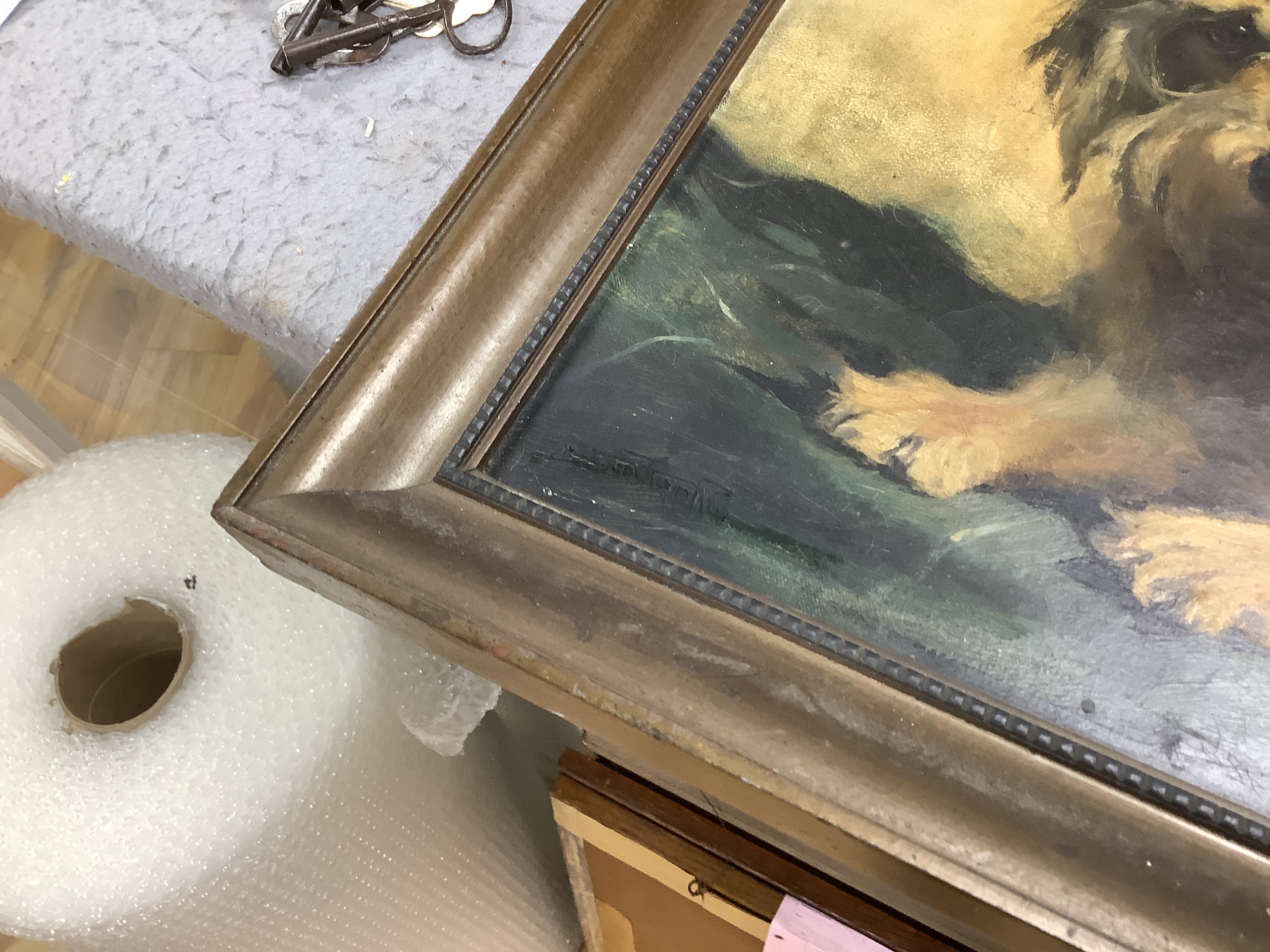 20th century English School, oil on canvas, Study of a Dandy Dinmot, indistinctly signed lower left, A Morelli label verso, 34 x 45cm